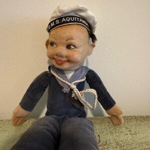 Vintage Sailor Doll in Navy Blue Outfit